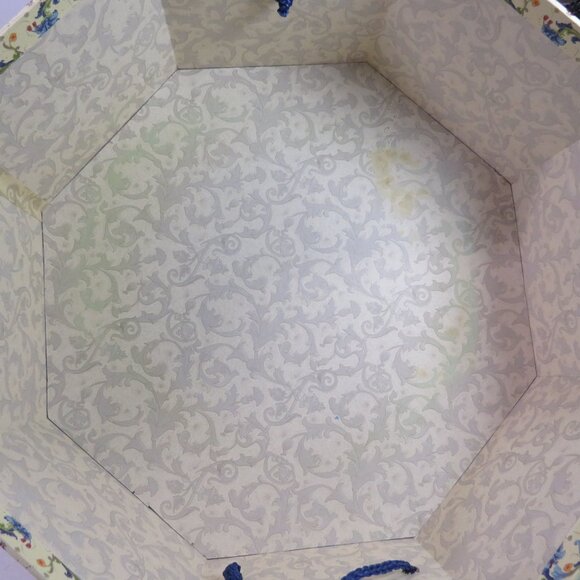 Floral Hexagon Hat Box Yellow & Blue 11 1/2" wide Storage Box with rope closure - Picture 9 of 11